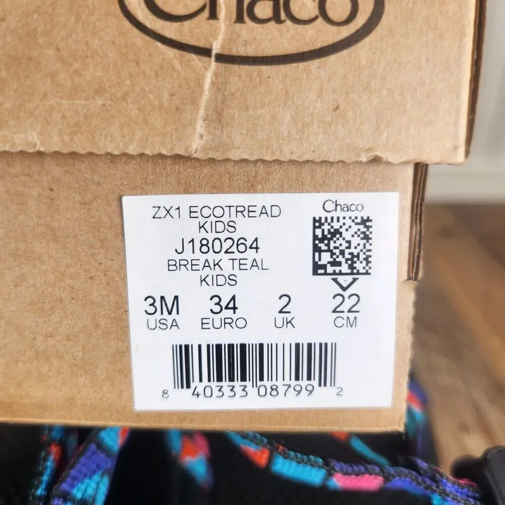 Chaco ZX/1 Ecotread Kids Sz 3 M Break Teal Hiking Beach Strappy Sandals J180264